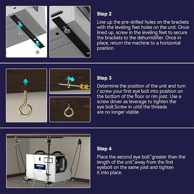 BaseAire Dehumidifier Hanging Kit for Crawl Space & Basement Dehumidifiers Airwerx 35P/55/ 65X/ 90/ 90X/ 100X/ 120X, Easy Way to Raise and Lower Dehumidifier, Helps Reduce Noise and Vibration of the - Image 5