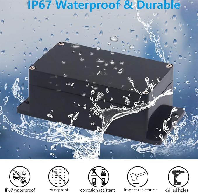 Outdoor Waterproof Junction Box IP67 Project Box ABS Black Electrical Boxes Electronic Enclsoure with Mounting Ear for DIY Project 7.9 x 4.7 x 3 inch (200x120x75mm) - Image 4