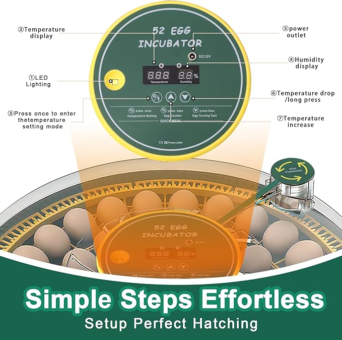 52 Egg Incubator with Automatic Egg Turning and Humidity Control,360 Degree View with Clear Window, Incubators for Hatching Eggs, Chicken, Ducks, Goose, Pigeon, Quail, Parrot - Image 3