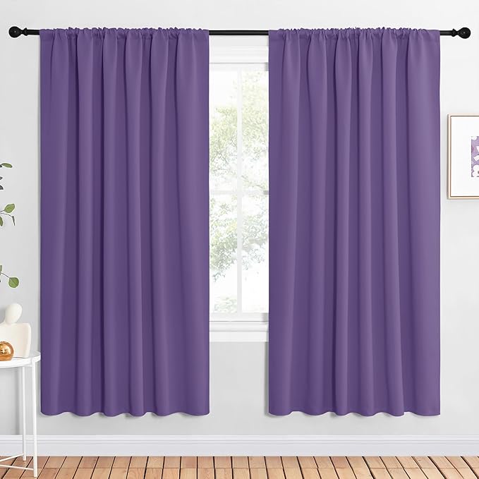 NICETOWN Bedroom Window Curtain Panels, Lilac Purple, 2 Panels, 62 in x 72 in (W x L), Window Treatment Thermal Insulated Rod Pocket Room Darkening Curtains/Drapes for Patio Door by NICETOWN