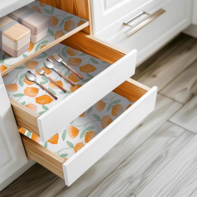 2 Rolls 12" W x 120" L Floral Drawer and Shelf Liner for Cabinets, Non-Adhesive Strong Grip Non-Slip Flower Shelf Cabinet Kitchen Shelf Liners for Kitchen Cabinets - Image 7