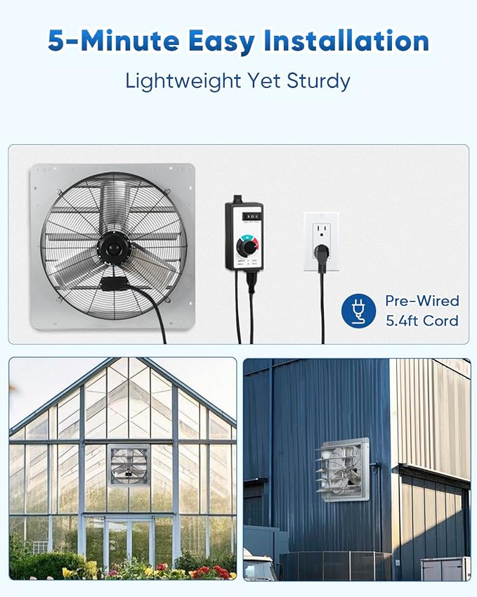 KEN BROWN 24 Inch Shutter Exhaust Fan with Speed Controller, 4200CFM High Speed, Wall Mounted Vent Fan for Garage, Attic, Greenhouse, Shed, Shop, Includes 1.65M Power Cord - Image 5