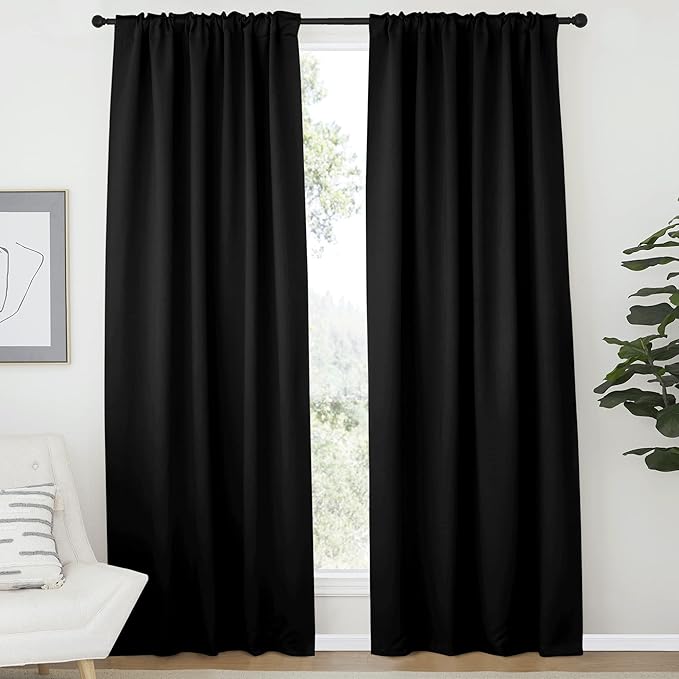 NICETOWN Blackout Living Room Curtains 80 inches Long, Black Out Curtain Panels for Bedroom - (Black Color) W52 x L80, 1 Pair, Thermal Insulated Blackout Draperies Window Treatment - Image 2