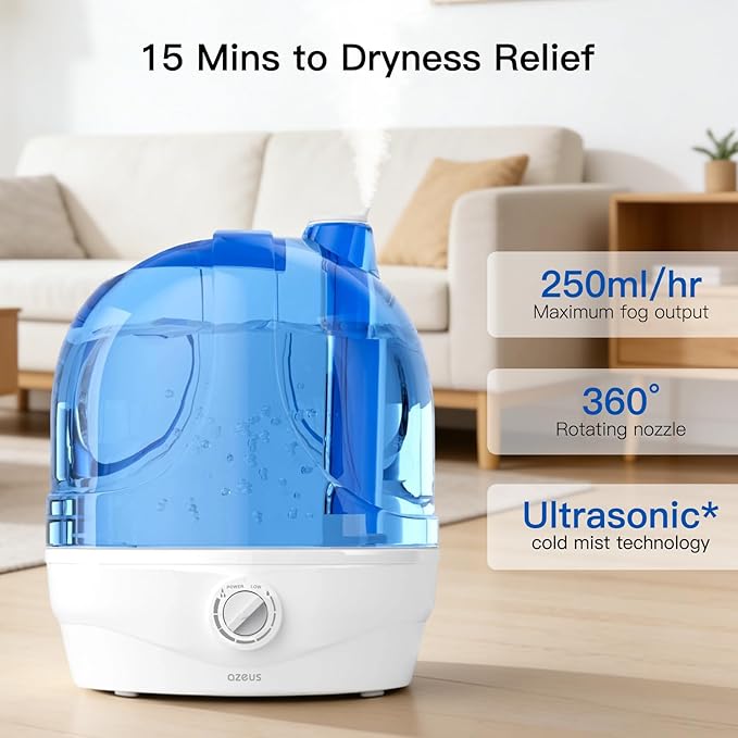 AZEUS Humidifiers, 2.8L Ultrasonic Cool Mist Humidifier for Large Room Babies Office, Quiet Humidifiers with Microporous filters, Lasts up to 50 Hours, Auto Shut-Off (BPA-Free) - Image 3