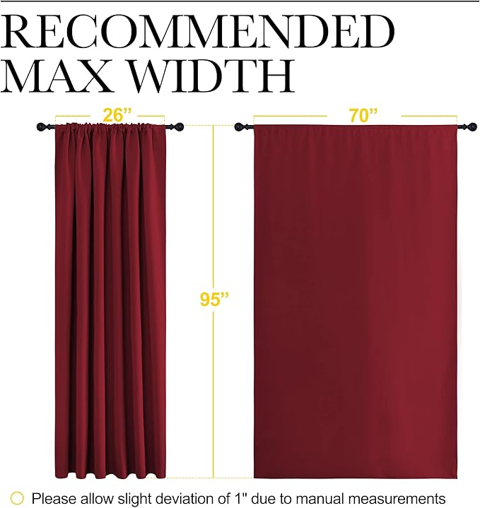 NICETOWN Christmas Living Room Curtains for Window - Energy Efficient & Noise Reducing Thermal Insulated Rod Pocket Blackout Drapes/Draperies for Living Room (Burgundy Red, 2 Panels, W70 x L95) - Image 7