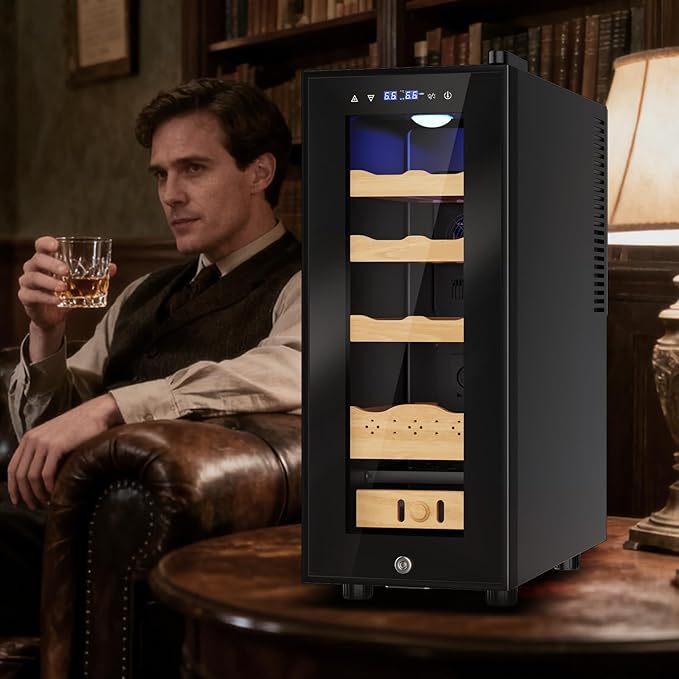 Electric Humidor-35L Cooling & Heating Humidor, Smart Touch Control Humidity & Temp Humidors wtih Spanish Cedar Wood Tray and Drawer, Digital Display, Safety Lock, Desktop Gift for Men - Image 5