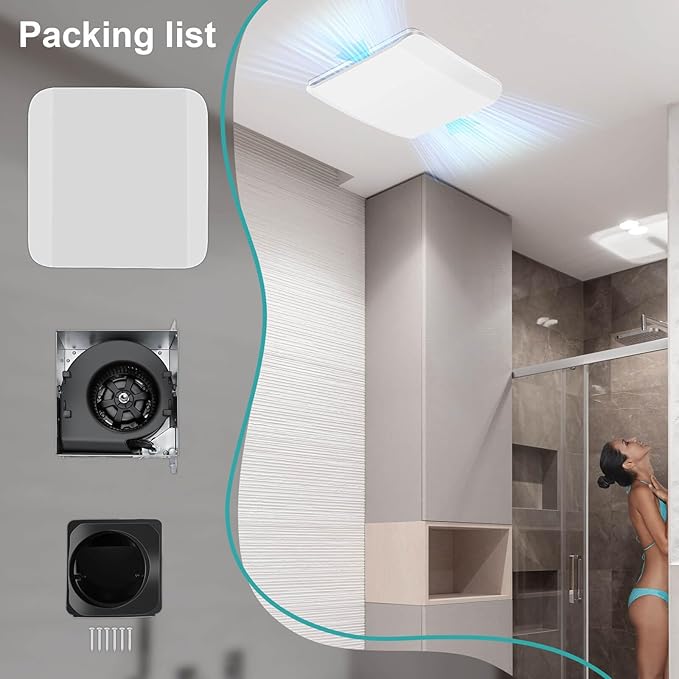 Bathroom Exhaust Fan Ceiling Mount 110CFM, Quiet Ventilation Fan 1.5 Sones with Hidden Grille Cover & Metal Motor, 4-inch Duct Household Extractor, Ideal for Bathroom Remodeling (White) - Image 7