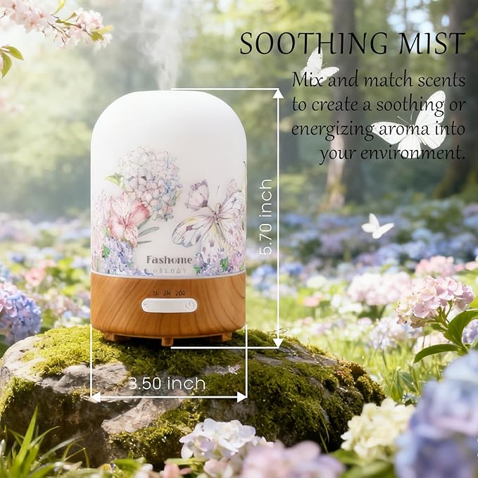 Essential Oil Diffuser Hand Blown Glass, 100ml Small Aromatherapy Diffuser, Auto Shut-Off Function, Ultrasonic Diffusers for Essential Oils, Cool Mist Humidifier with Warm White Lights (Vanilla Oil) - Image 7