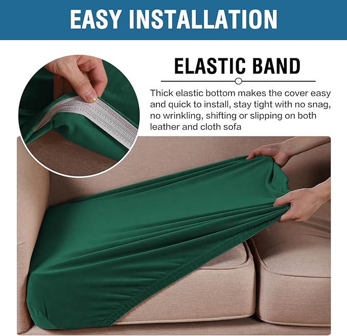 H.VERSAILTEX Velvet Stretch Couch Cushion Cover Plush Cushion Slipcover Cushion Furniture Protector Seat Cushion Sofa Cover (3 Piece XL Sofa Cushion Covers, Vintage Green) - Image 4