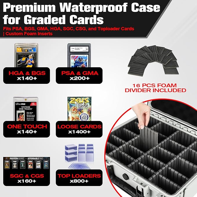 Card Storage Case for Graded Cards - Holds 800+ PSA BGS SGC Slabs with 12 Dividers, Sports Trading Card Organizer Box for Baseball, Football, MTG, Decks, Boosters, Magic, and Collector Display (White) - Image 2
