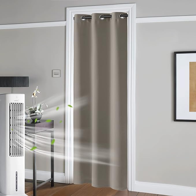RYB HOME Temporary Doorway Curtains Blackout Privacy Room Divider Curtains Portable Drapes for Closet Wall Panel for Bedroom Living Room Dining Basement Window, W 60 x L 108 inches, Sand - Image 2
