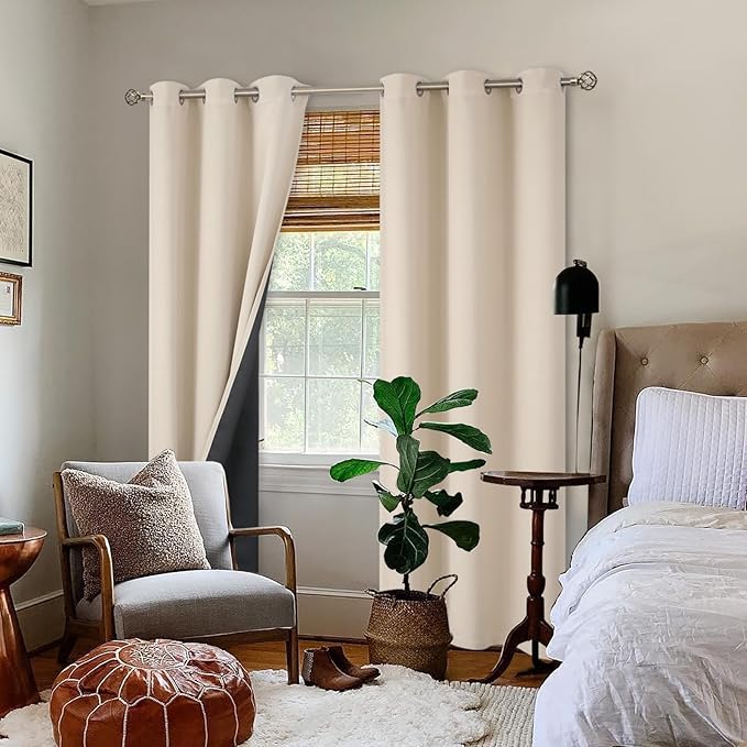 BGment Thermal Insulated 100% Blackout Curtains 84 Inch Length 2 Panels, Total Light Blocking Curtains for Bedroom, Grommet Window Drapes with Thick Black Liner, 42 Inch Wide Each Panel, Champagne - Image 2