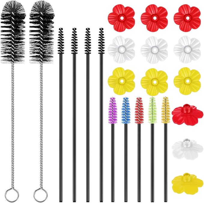 38 Pcs 3 Size Hummingbird Feeder Cleaning Brush Mini Nylon Tube Brush with 16 Flowers Bird Replacement Parts Double Headed Brushes for Bottle Feeding Holes Replacement(Black) by Perthlin
