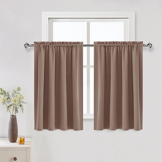 DWCN Blackout Curtains for Living Room Thermal Insulated, Energy Saving & Noise Reducing Bedroom Curtains, Khaki, W 52x L 36 Inch, Set of 2 Rod Pocket Curtain Panels by DWCN
