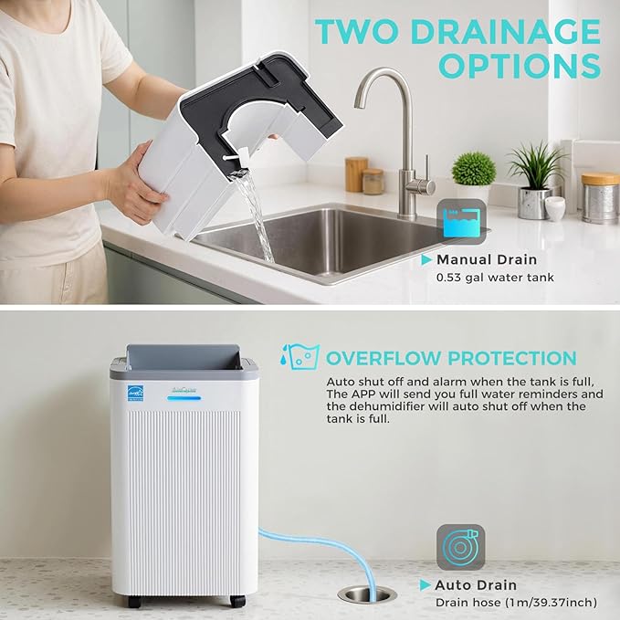 4500 Sq.Ft Most Efficient Energy Star 2025 Dehumidifier for Basement, Max 65 Pint Smart Dehumidifier with WiFi Intelligent Humidity Control,Air Purifier HEPA Filter for Home,Garage,RV - Image 8