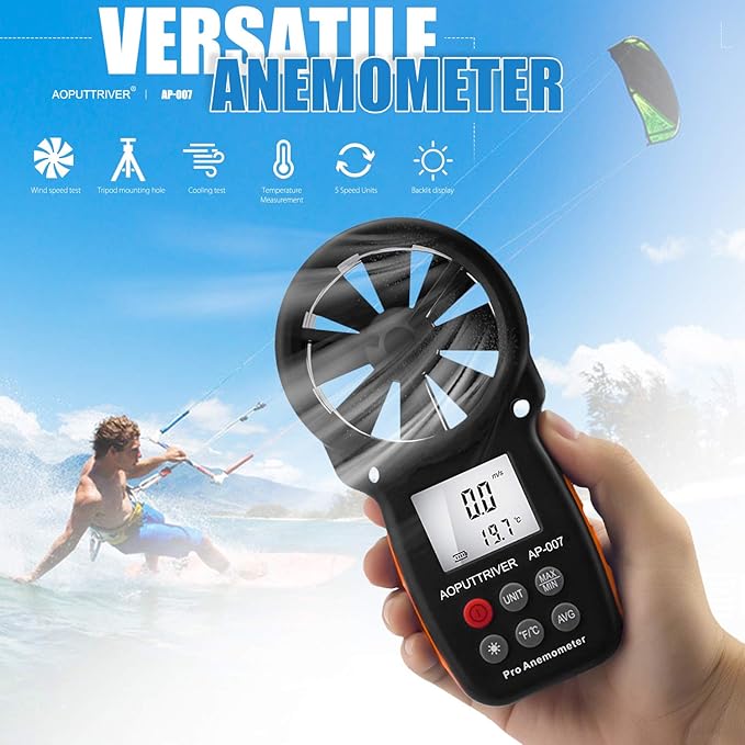 Anemometer Handheld AP-007,CFM Flow Meter Wind Speed Gauge 14℉-113℉ Wind Temperature,AC Vent Flow Meter for Golf Shooting, Surfing, HVAC Duct - Image 2