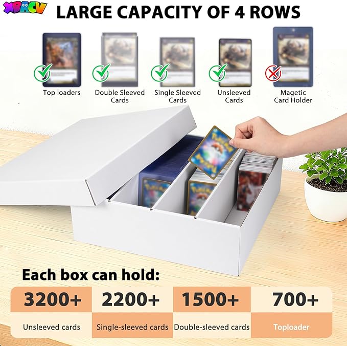 5-Pack Toploader Trading Card Storage Box, 4 Row 3200 Count White Cardboard Storage Box for Basketball/MTG/TCG/Sports/Game Cards Organizer and Collection - Image 3
