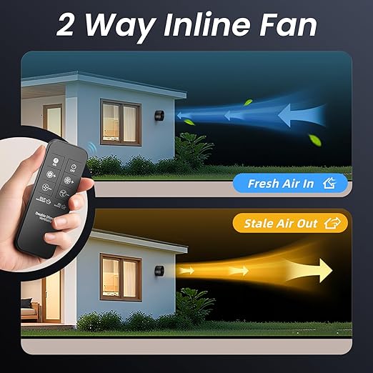 4 Inch Inline Fan with Remote,2Way 6 Speed Inline Duct Fans High-Efficiency Exhaust Duct Fan DC Motor, Low Noise HVAC Ventilation in Basement Bathroom Workshop Attic P126 - Image 6