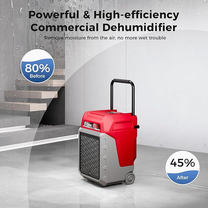 ALORAIR 170 PPD Commercial Dehumidifier with Pump & Drain Hose Cover up to 2,100 Sq.Ft Space Industrial Use Portable Handle Dehu with Wheels for Water Damage Restore, Carpet Drying - Image 2