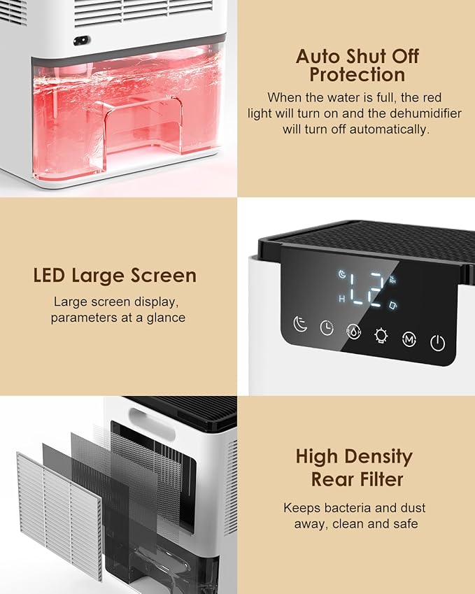 Dehumidifier,75 OZ Quiet Dehumidifier for Home Bedroom Bathroom RV Closet with Timer,Auto Shut Off,Sleep Mode,7 Colors LED Light (2200ML) - Image 7