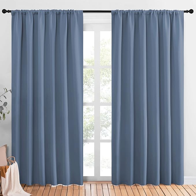 NICETOWN Room Darkening Curtains for Bedroom, Stone Blue, Set of 2 Panels, 62 x 84 Inch, Triple Weave Home Decoration Thermal Insulated Solid Drapes for Patio Door by NICETOWN