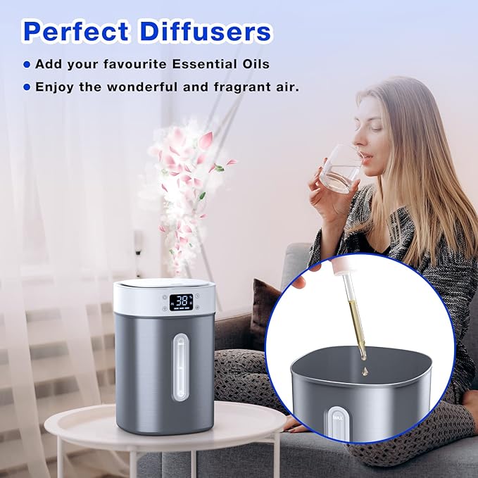 4L Ultrasonic Cool Mist Humidifier with 304 Stainless Steel Tank, Auto Humidity Control, Night Light, and Timer - For Large Rooms and Baby - Image 8