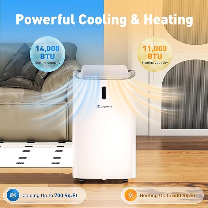14,000 BTU Portable Air Conditioners Cool Up to 700 Sq.Ft, Portable AC Unit with WiFi & Remote/Sleep Mode/Auto Swing Fans, Cool, Heat, Dehumidifier & Fan 4 in 1 Air Conditioner for Room, Garage - Image 2