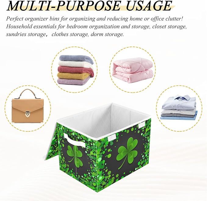 xigua St. Patrick's Day Storage Bins with Lids and Carrying Handle,Foldable Storage Boxes Organizer Containers Baskets Cube with Cover for Home Bedroom Closet Office - Image 7