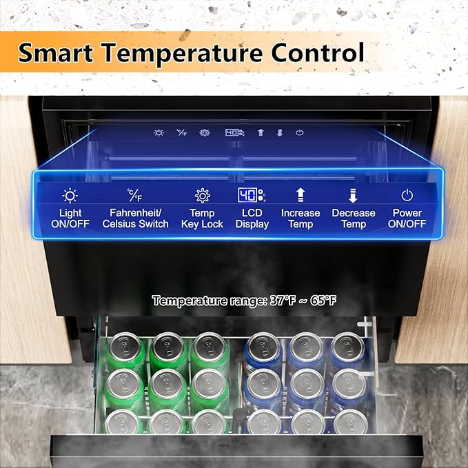 24 Inch Under Counter Dual Drawer Beverage Fridge, Weather Proof Outdoor Beverage Refrigerator for Patio, Stainless Steel Built-in Beverage Cooler for Home & Commercial Use, Black - Image 4
