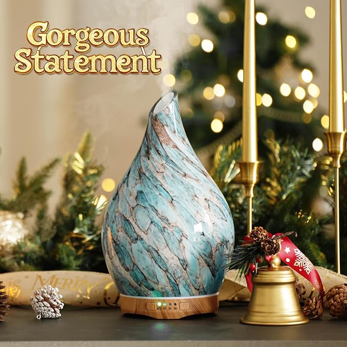 Porseme 280ml Glass Essential Oil Diffuser Aromatherapy Ultrasonic Cool Mist Humidifier 7 Running Hours Waterless Auto-Off Air Diffusers for Sleeping, Yoga, Office Working, Spa and Rest (Light Blue) - Image 4
