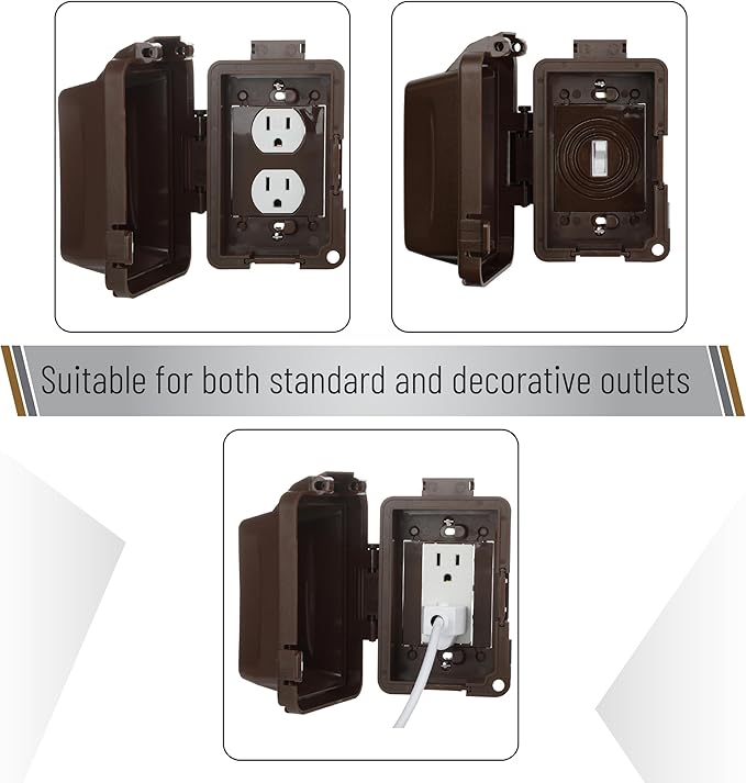 Bates- Weatherproof Electrical Outlet Cover, 1-Gang, Brown Outdoor Outlet Cover Weatherproof, Outdoor Plug Cover, Outlet Cover Box - Image 2