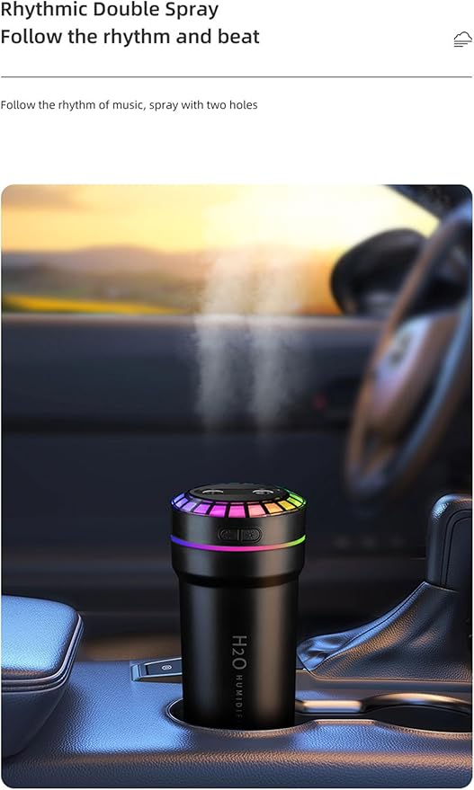 Mini Humidifier Car Diffuser Music Humidifier with Sound Sensor, Dynamic Colorful Light & Mist Adjustment, 300ml Capacity, Cool Mist, USB Powered. Perfect for Bedroom, Office & Car - Image 4