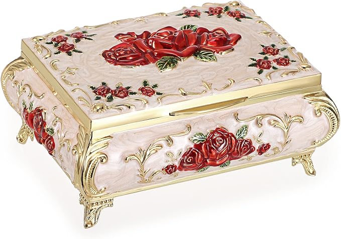 Hipiwe Metal Decorative Jewelry Box Vintage Treasure Chest Case Ornate Trinket Organizer Earrings Necklace Bracelet Storage Box Ring Holder Keepsake Box for Women by Hipiwe