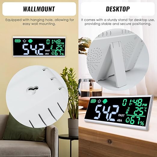 Decibel Meter 13 inches 30~130dB Sound Level Meter, Large LCD Display Wall Hanging Sound Gauge, Noise Level Detector, Decibel Monitoring Device, Time, Temperature, Humidity for Studio Classroom Home - Image 4