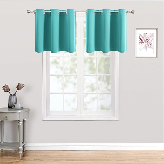 ChrisDowa Small Kitchen Valances for Windows - Grommet Short Thermal Insulated Room Darkening Window Valances Curtains for Living Room (2 Panels, Teal, 52 x 18 Inch) by ChrisDowa