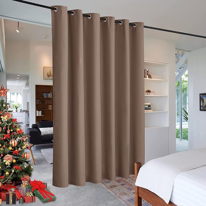RYB HOME Extra Wide Curtains for Divider Room Separation Soundproof Temporary Door Curtains for Bedroom Closet Office Home Theatre Garage Living Room Drop Cloth, W 120 x L 90 inches, Cappuccino by RYBHOME