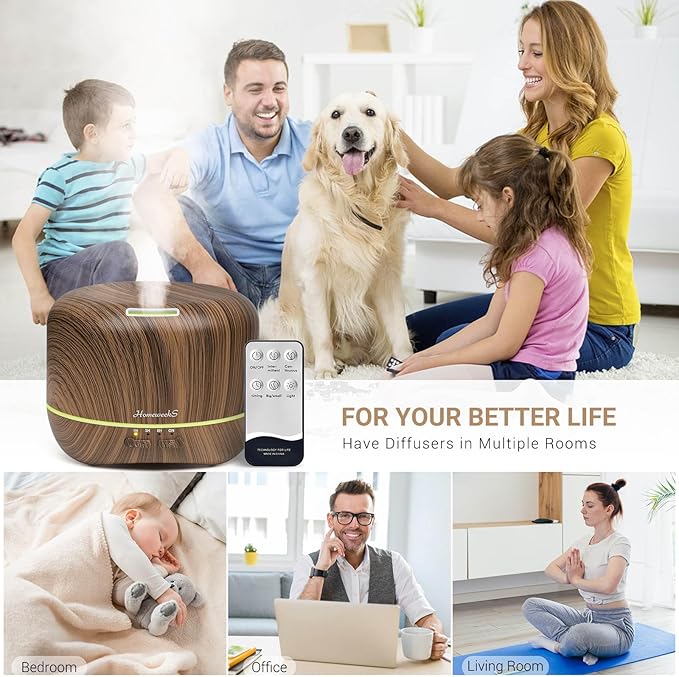 Aromatherapy Essential Oil Diffuser for Room: Air Humidifier Aroma Scent Cool Mist Diffuser Colorful Lights Wood Cute Small Large Waterless Auto Off Ultrasonic Diffusers for Home Bedroom (300ml) - Image 2