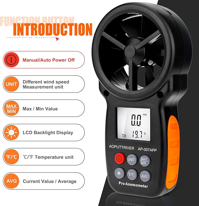 Bluetooth Anemometer,CFM Air Flow Velocity Tester, Digital Wind Speed Gauge Meter with 14℉-113℉ Wind Temperature Measuring and USB Data Export - Image 2