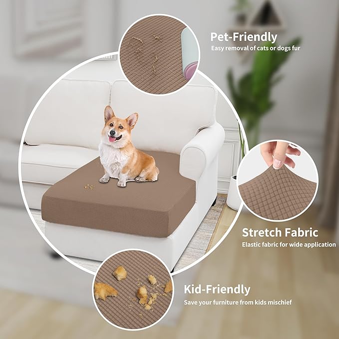 Easy-Going Stretch Sectional Couch Covers 1 Piece Chaise Lounge Slipcover L Shape Separate Cushion Couch Seat Chaise Cover for Both Left/Right Sectional Couch Camel - Image 4