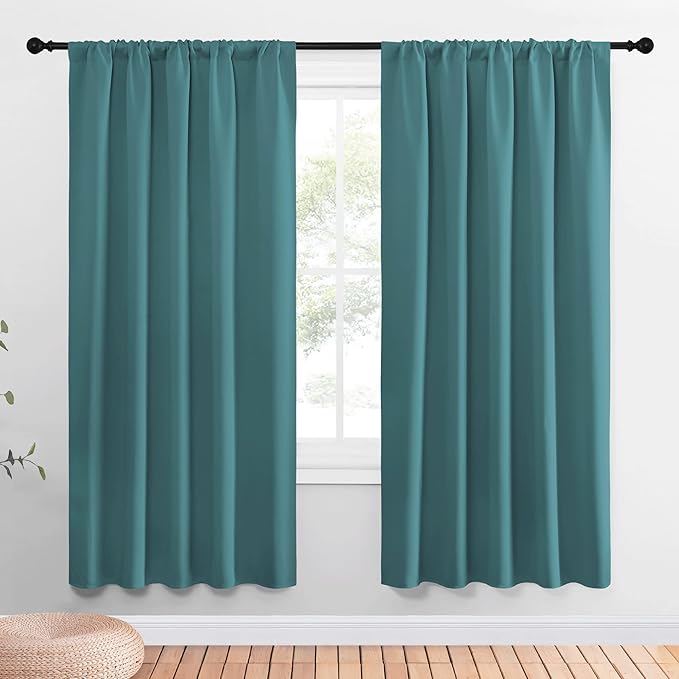 NICETOWN Window Curtains Blackout Drapes - Thermal Insulated Solid Rod Pocket Blackout Curtains/Draperies for Living Room (Sea Teal, One Pair, 52 by 72-Inch) by NICETOWN