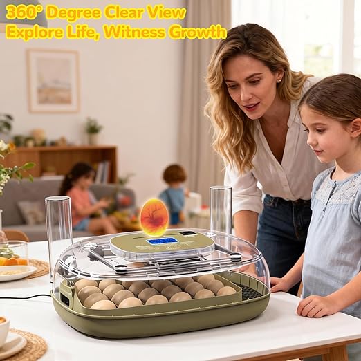 24 Egg Incubator with Temperature Control & Humidity Monitoring, Automatic Egg Turner, Built-in Egg Candler, 360° Clear View for Hatching Chicken, Duck, Quail Eggs - Ideal for Home, Classroom, Farm - Image 6