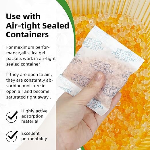100 Gram (10 Packets) Silica Gel Packets, Desiccant Packs Silica Gel Desiccant Packets for Storage Rechargeable Moisture Absorbers Bags with Indicating Beads - Image 2