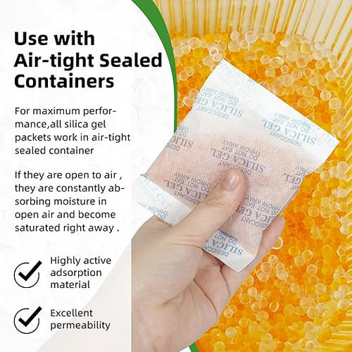 100 Gram (10 Packets) Silica Gel Packets, Desiccant Packs Silica Gel Desiccant Packets for Storage Rechargeable Moisture Absorbers Bags with Indicating Beads - Image 2