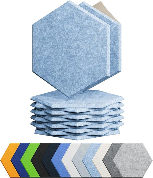 12 Pack Acoustic Panels Self Adhesive Sound Proof Foam, High Density Sound Acoustic Foam Panel, 12X10.23X0.4 Inch Hexagon Wall Panels in Home,Office,Reccording Room,Studio(Light Sky Blue) by Amantech