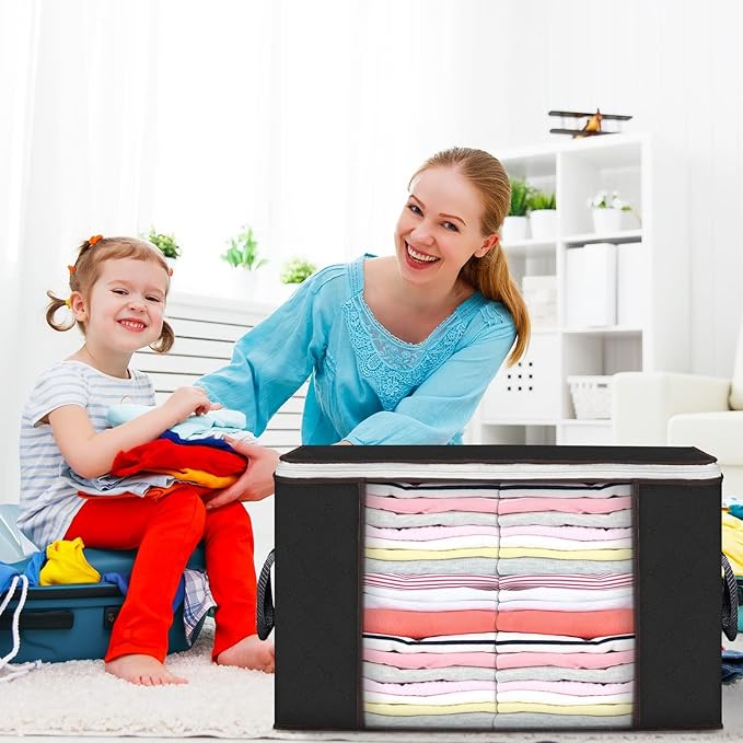 Budding Joy 90 L Large Storage Bags, 10 Pack Clothes Storage Bins Foldable Closet Organizers Storage Containers with Reinforced Handle for Clothing, Blanket, Comforters, Bed Sheets, Pillows (Black) - Image 7