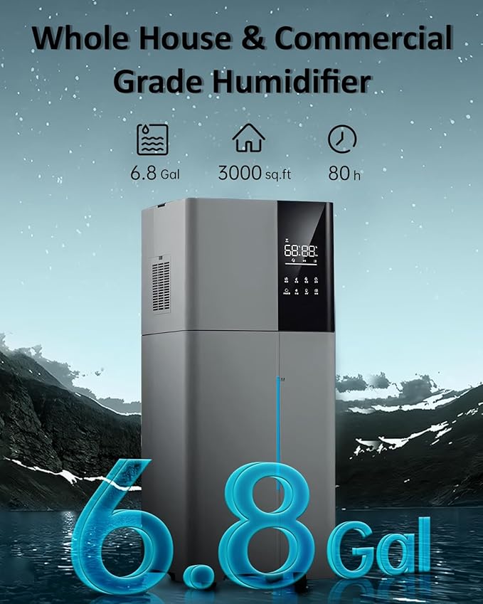 Humidifier Large Room,26L/6.8Gal Whole House Humidifiers for Home 3000 sq.ft,1800ml/H Cool Mist Humidifier Baby, Top Fill Humidifiers for Bedroom Plant with 360° Nozzle & Extension Tube,Grey - Image 2