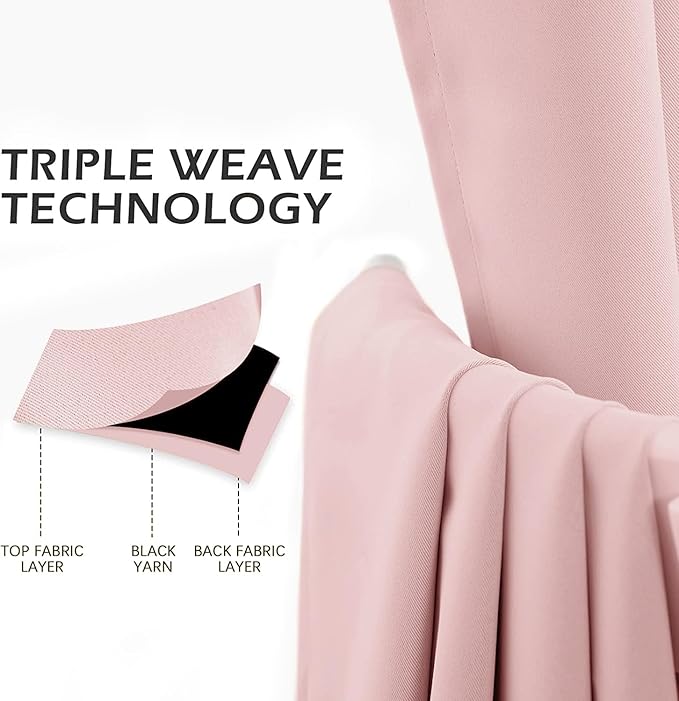 MYSKY HOME Pink Curtains for Living Room, 63 Inch Long Grommet Room Darkening Curtain for Girls Bedroom, Amazing Triple Weave Thermal Insulated Blackout Curtain, 1 Curtain Panel, 42 x 63 Inch, Pink - Image 7