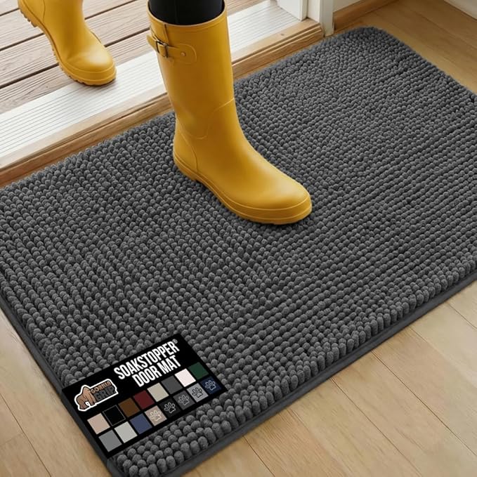 GORILLA GRIP SOAKSTOPPER Dog Door Mat, 36x24 Machine Washable Rug Absorbent Doormat Captures Moisture Mud Dirt, Quick Dry Soft Chenille Entryway Rugs Indoor Entrance Mats for Dog Paws, Charcoal by GorillaGrip