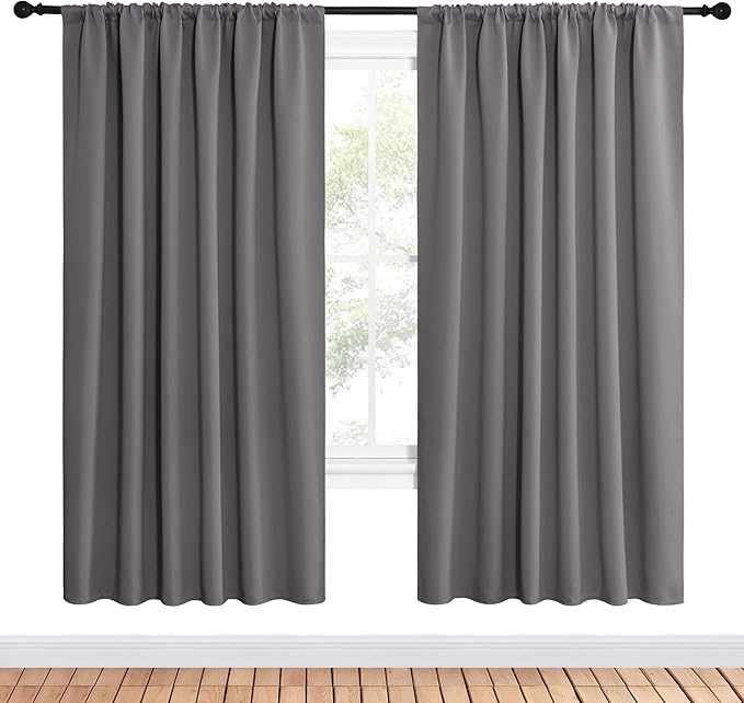 NICETOWN Blackout Curtain Panels for Window - Thermal Insulated Rod Pocket Blackout Drapes/Draperies for Dining Room (2 Panels, W62 x L72 inches, Grey) - Image 2