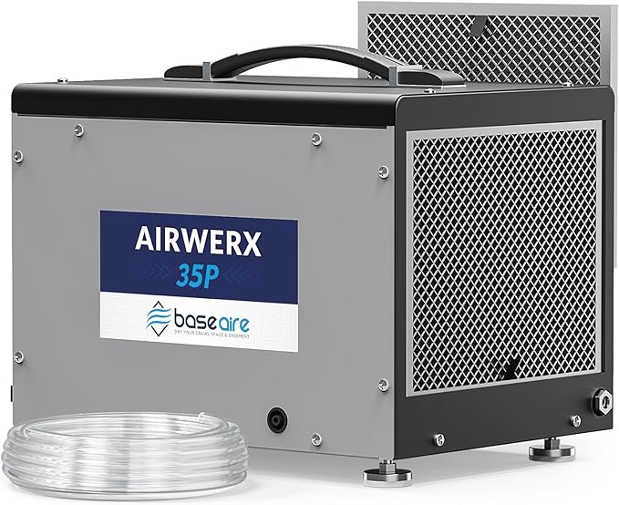 BaseAire Crawlspace Dehumidifier with Pump, Intelligent Dehumidifiers for Commercial, Basement, 70 pints, Compact, Auto Defrost, Memory Starting, Up to 1000 Sq Ft by BASEAIREDRYYOURCRAWLSPACEBASEMENT